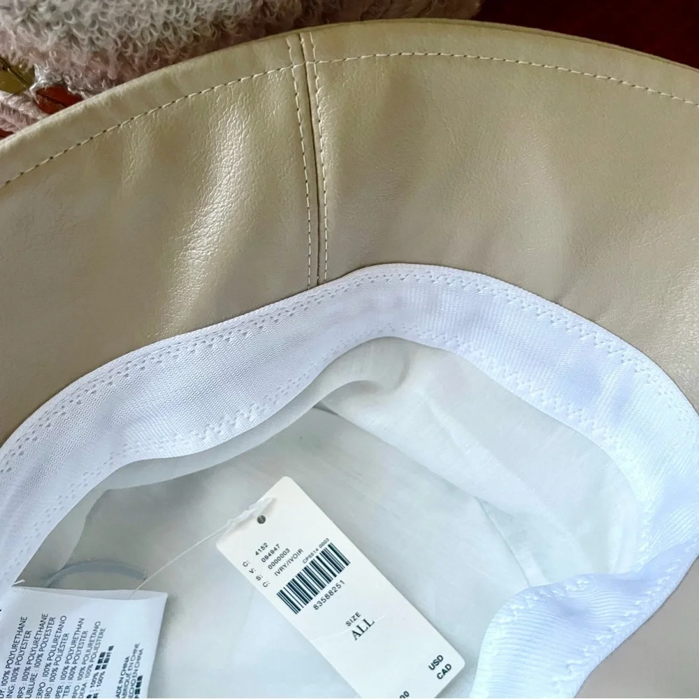 NWT Anthropologie Faux Leather Bucket Hat In Ivory Adjustable